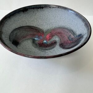 Gray and blue pottery bowl for home decor. Artist signed.